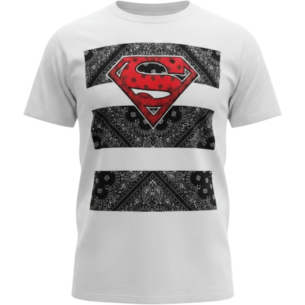 AKA Superman Bandana Print Binfords Custom Cycles Graphic T-Shirt White Mens 2XL